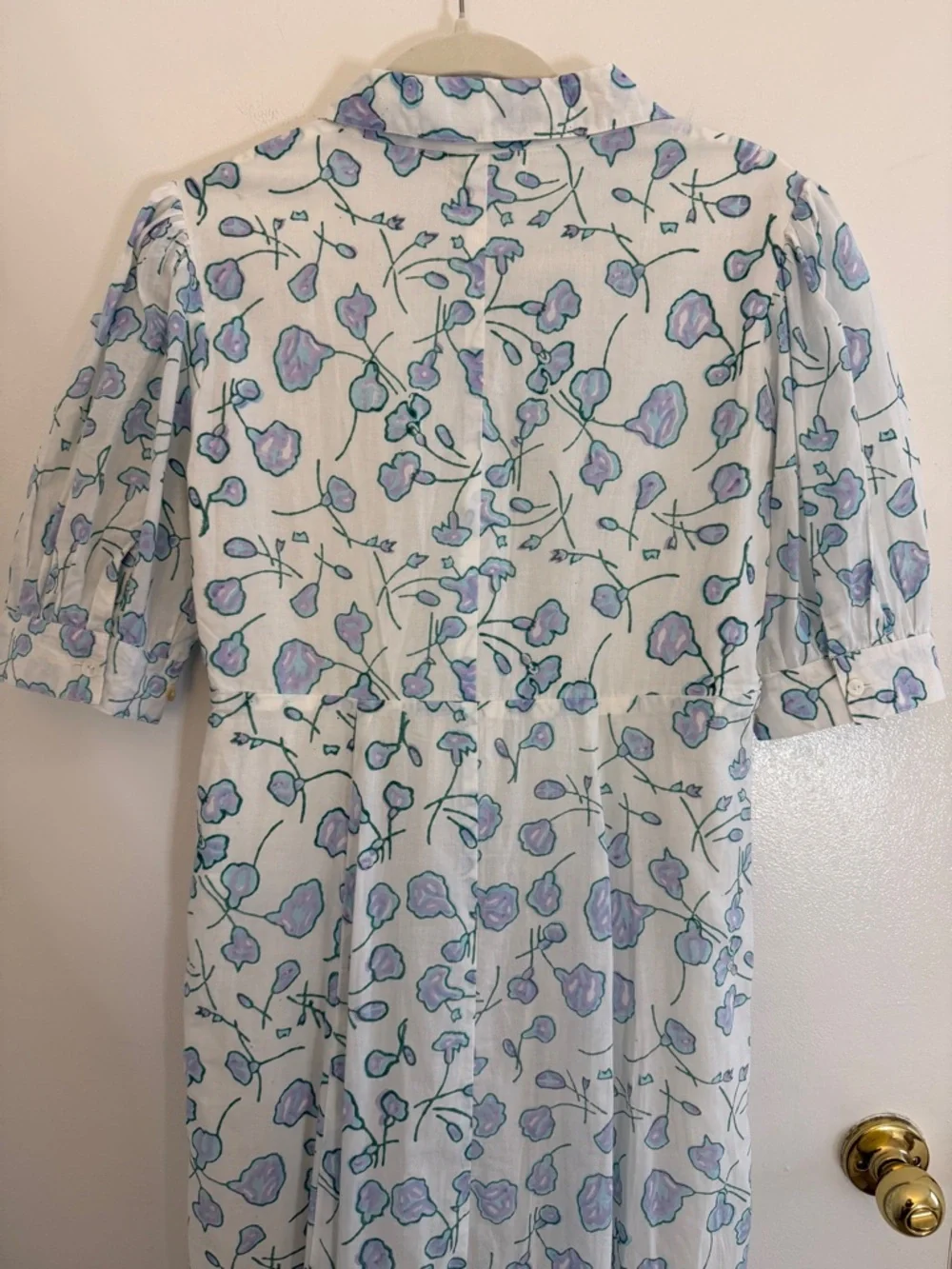 Julia India Amory JA Shirt Spring White Blue Floral Maxi Button Down Dress Small - Picture 7 of 8